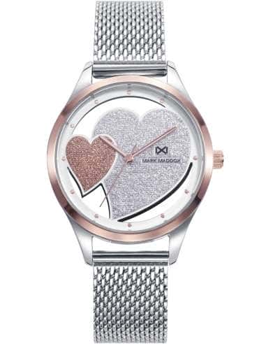 Reloj para Mujer Corazones Acero Plateado y Oro Rosa - Mark Maddox MM0135-97