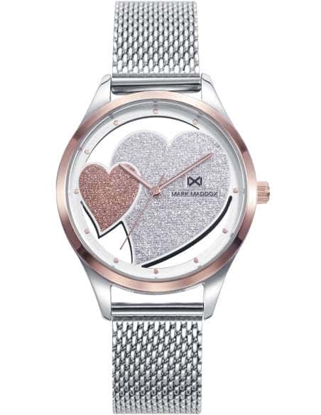 Reloj para Mujer Corazones Acero Plateado y Oro Rosa - Mark Maddox MM0135-97