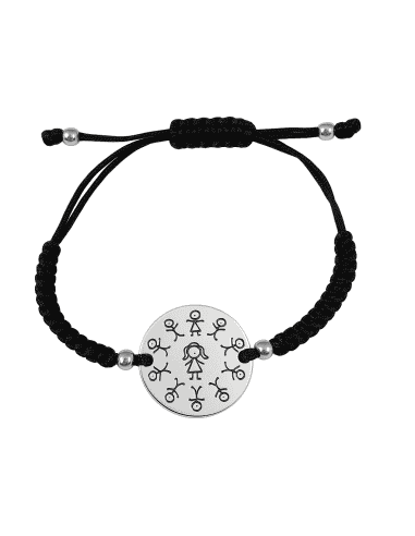 Pulsera para Profesora con Hilo Negro y Chapa de Plata Grabada- Plata 925