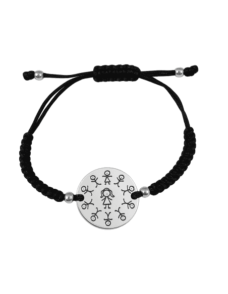 Pulsera para Profesora con Hilo Negro y Chapa de Plata Grabada- Plata 925