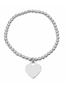 Pulsera para Mujer de Plata con Bolitas y Colgante de Corazón Grabable - Plata 925