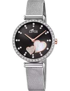 Reloj para Mujer Acero con Esfera Negra y Detalle de Corazones y Circonitas - Lotus 18616/4
