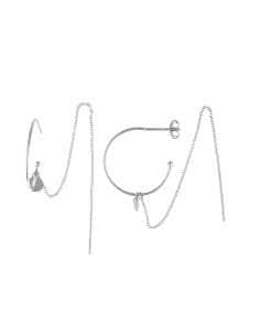 Pendientes para Mujer Aro con Cadena y Tubito con Circonitas en Plata de Ley  - Salvatore 213A0271