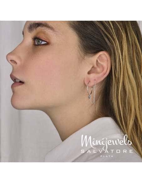 Pendientes para Mujer Aro con Cadena y Tubito con Circonitas en Plata de Ley  - Salvatore 213A0271