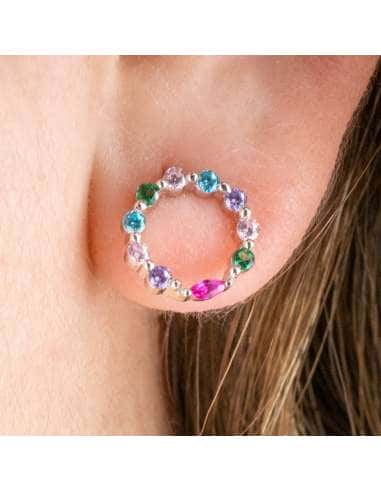 Pendientes Mujer Aro Circonitas de Colores...
