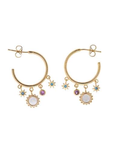 Pendiente para Mujer Aro en Plata Dorada con Sol de Nácar y Estrellas con Circonitas en Plata Dorada - Salvatore 164A0098