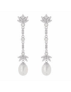 Pendientes para Mujer de plata con circonitas brillantes y Perla - Salvatore 144A0115