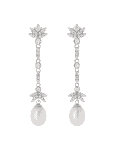 Pendientes para Mujer de plata con circonitas brillantes y Perla - Salvatore 144A0115