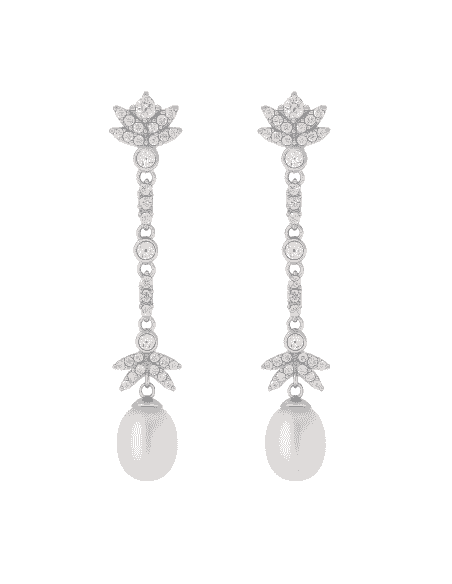 Pendientes para Mujer de plata con circonitas brillantes y Perla - Salvatore 144A0115