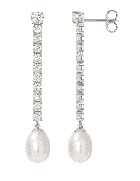 Pendientes para Mujer de plata con circonitas brillantes y Perla - Salvatore 144A0117