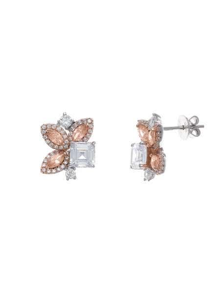 Pendientes para Mujer en Plata de Ley Rodiada con Circonitas Melocotón y Blancas - Salvatore 112A0242