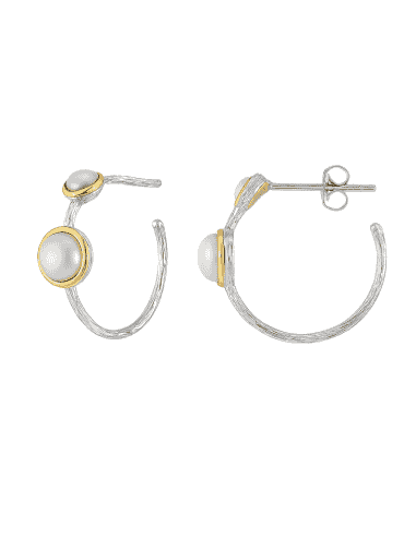 Pendientes para Mujer Pendientes Aro en Plata Rodiada con Perlas y Detalle Oro - Salvatore 163A0301
