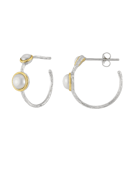 Pendientes para Mujer Pendientes Aro en Plata Rodiada con Perlas y Detalle Oro - Salvatore 163A0301