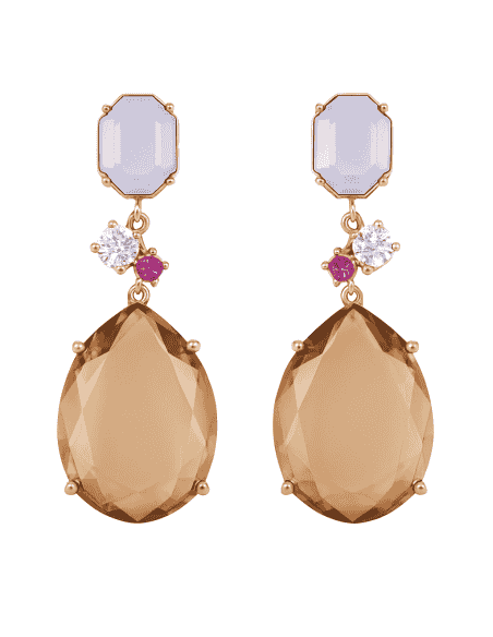 PPendientes para Mujer en Plata de Ley Chapados en Oro Rosa con Circonitas y Amatistas - Salvatore 68A0054