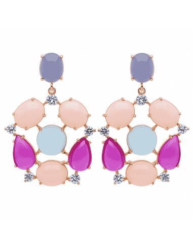Pendientes para Mujer en Plata de Ley con Baño Oro Rosa y Cabujones Multicolor - Salvatore 236A0061