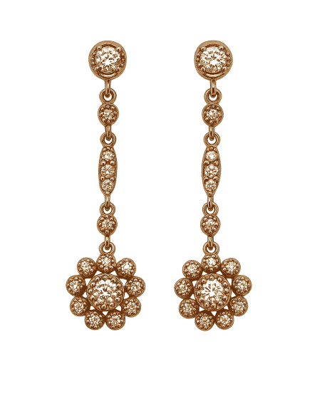 Pendientes para Mujer Pendientes Largos Florales en Plata Bañada Oro Rosa con Circonitas - Plata 925