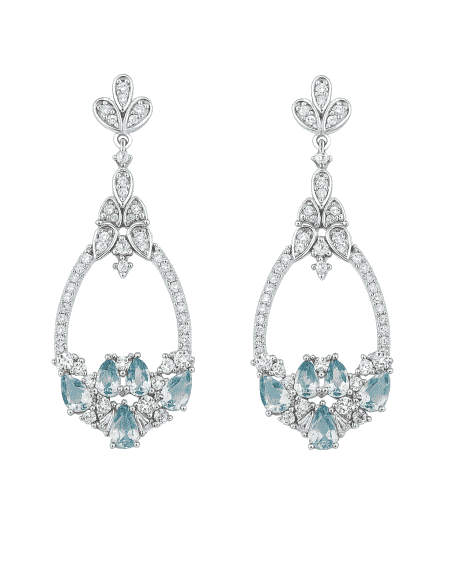 Pendientes  de plata para Mujer Gota Aguamarina y Circonitas - Plata 925