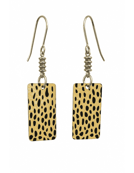 Pendientes Largos para Mujer de Plata con Rectángulo Esmaltado Animal Print - Plata 925
