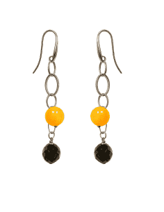 Pendientes Largos para mujer de Plata con Ágata Amarilla y Ônix - Plata 925