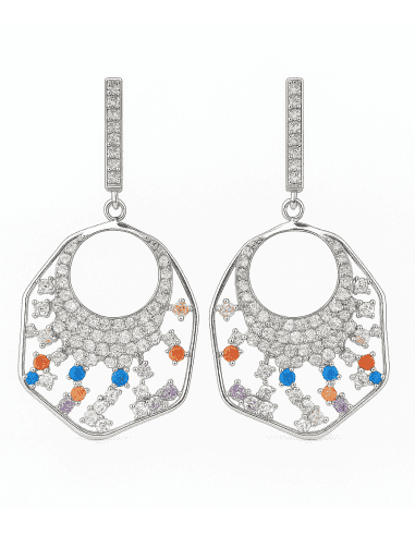 Pendientes para mujer Colgantes de Plata con Circonitas Multicolor - Plata 925