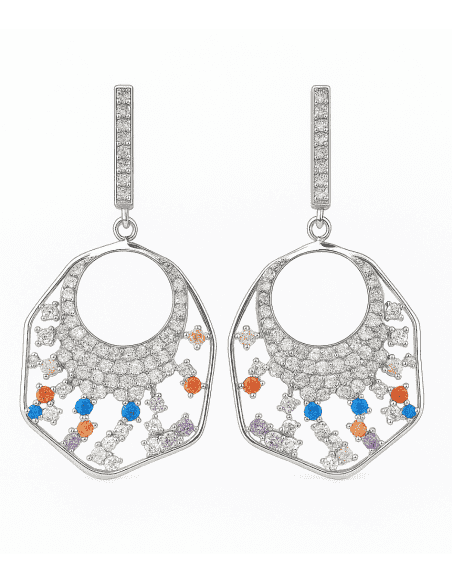 Pendientes para mujer Colgantes de Plata con Circonitas Multicolor - Plata 925