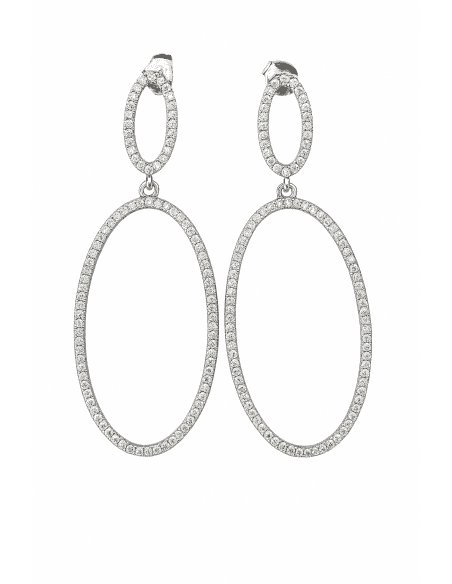 Pendientes Colgantes Óvalo Doble con Circonitas - Plata 925