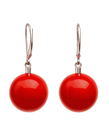 Pendientes para Mujer Colgantes Bola 16 mm con Coral Sintético en Plata - PLata 925