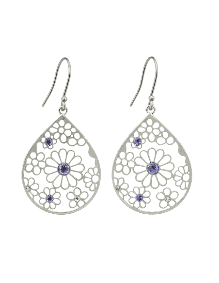 Pendientes para Mujer Gota Calada con Circonitas Amatista en Plata - Plata 925