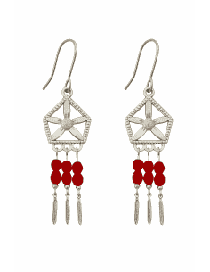 Pendientes para Mujer Atrapasueños con Cristales Rojos en Plata - Plata 925