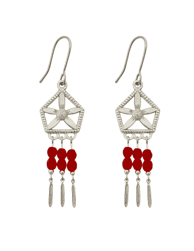 Pendientes para Mujer Atrapasueños con Cristales Rojos en Plata - Plata 925
