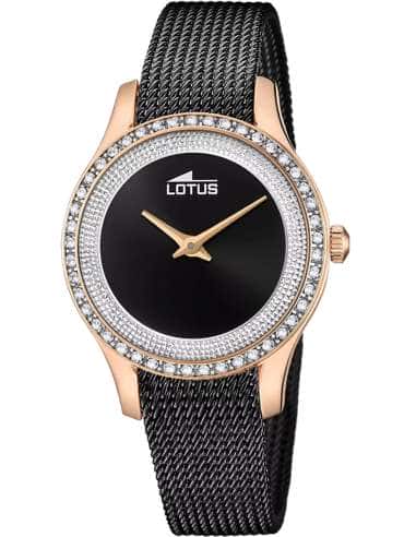 Reloj para Mujer de Acero Negro y Oro Rosa con Circonitas - Lotus 18828/2