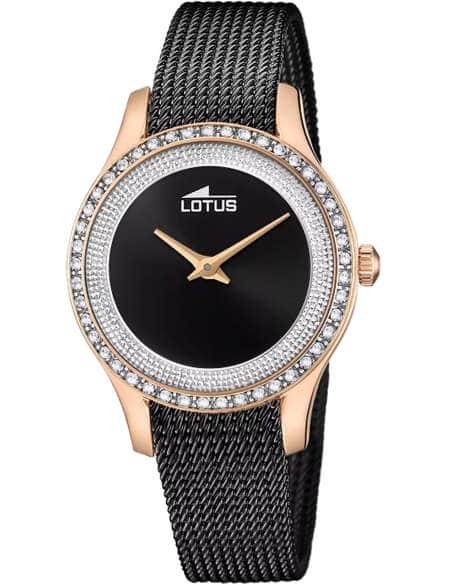 Reloj para Mujer de Acero Negro y Oro Rosa con Circonitas - Lotus 18828/2