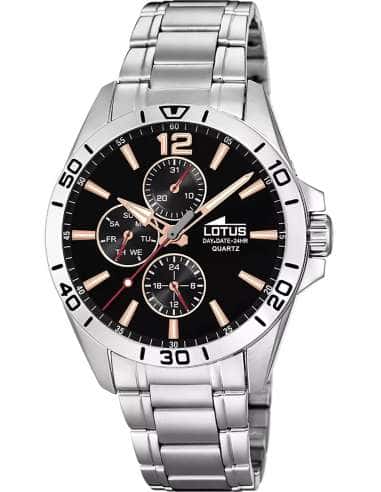 Reloj para Hombre Multifunción Acero con Esfera Negra - Lotus 18812/6
