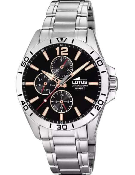 Reloj para Hombre Multifunción Acero con Esfera Negra - Lotus 18812/6
