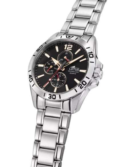 Reloj para Hombre Multifunción Acero con Esfera Negra - Lotus 18812/6