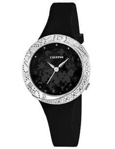 Reloj para Mujer de Correa de Silicona Negra y Detalles Decorativos - Calypso K5641/4
