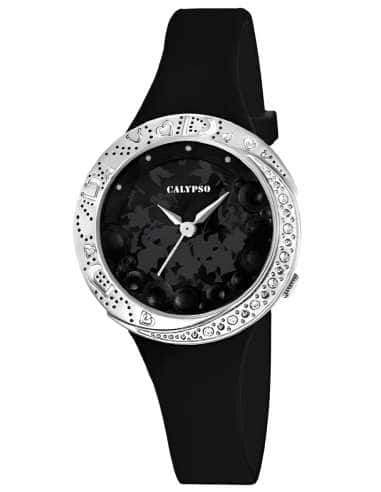 Reloj para Mujer de Correa de Silicona Negra y Detalles Decorativos - Calypso K5641/4
