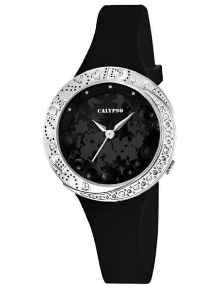 Reloj para Mujer de Correa de Silicona Negra y Detalles Decorativos - Calypso K5641/4