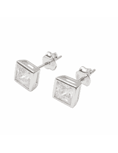 Pendientes Unisex con circonita cuadrada (5x5mm) - Plata 925