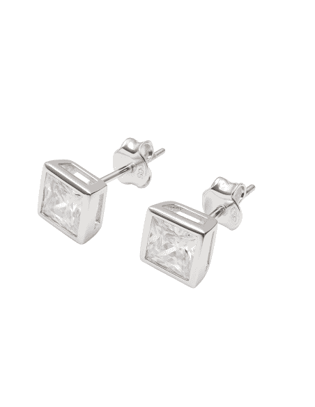 Pendientes Unisex con circonita cuadrada (5x5mm) - Plata 925