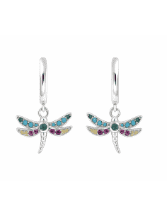 Pendientes para Mujer de plata Libélula con circonitas de colores- Plata 925