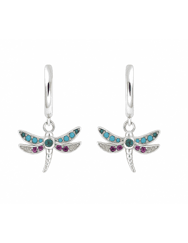 Pendientes para Mujer de plata Libélula con circonitas de colores- Plata 925