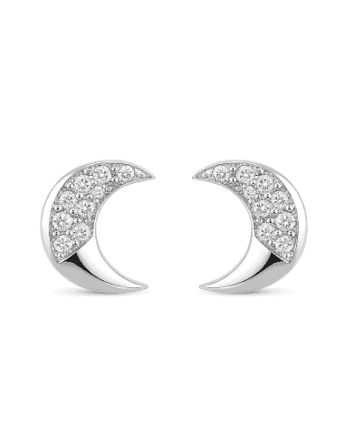 Pendientes para Unisex de plata media luna con circonitas - Plata 925