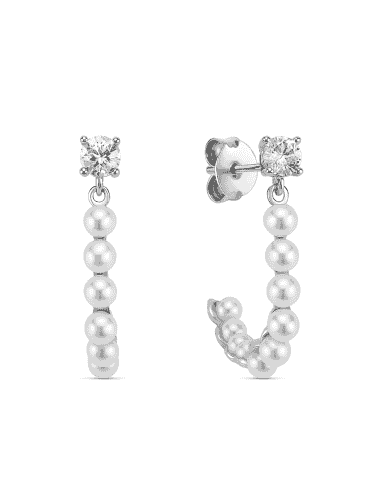 Pendientes de Plata para Mujer con Medio Aro de Perlas y Circonita - Plata 925