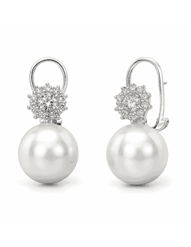 Pendientes para Mujer de plata de ley con perla y circonitas - Plata 925