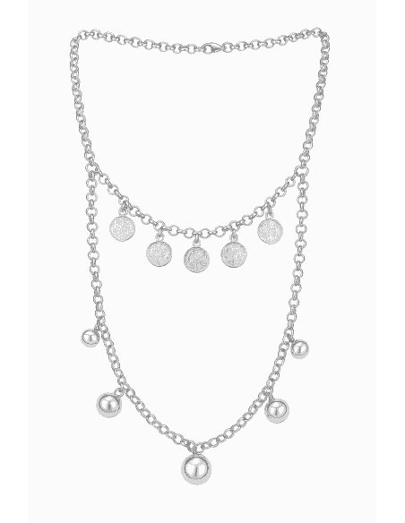 Collar para Mujer Doble cadena con Monedas y Bolas de plata de ley - Plata 925