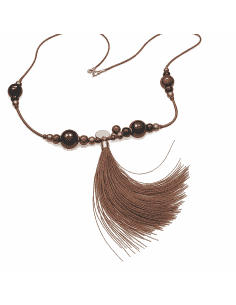 Collar de Azabache y Ágata en Cordón de Seda con Borla - Plata 925