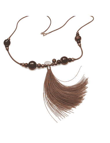 Collar de Azabache y Ágata en Cordón de Seda con Borla - Plata 925