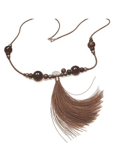 Collar de Azabache y Ágata en Cordón de Seda con Borla - Plata 925