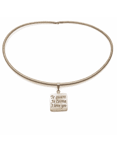 Collar con colgante Cuadrado “Te Quiero” en 4 Idiomas con Collar de Piel y Plata de Ley - Plata 925